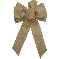 14" X 9" Burlap And Gold Glittered Polka Dots 6 Loop Christmas Bow Decoration