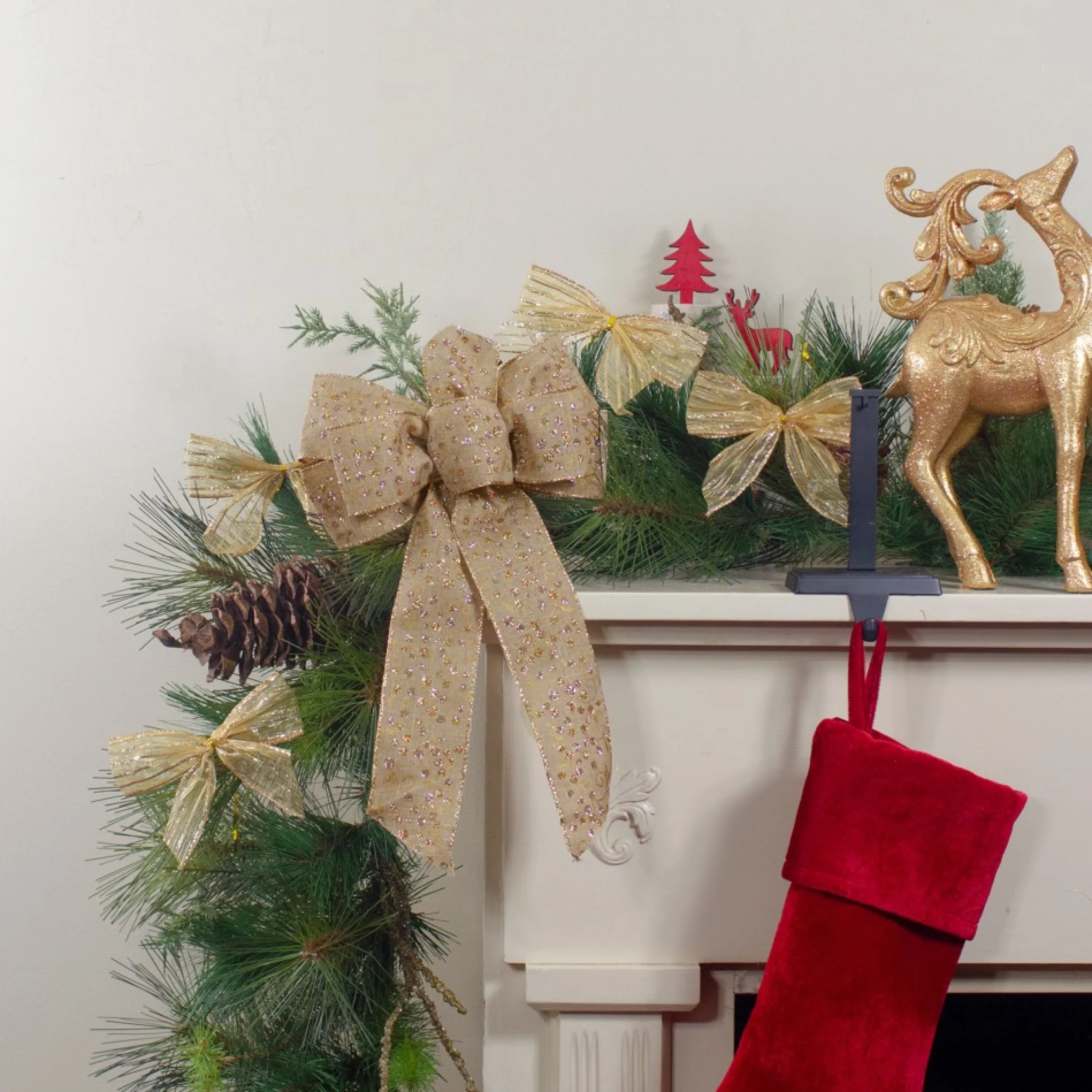 14" X 9" Burlap And Gold Glittered Polka Dots 6 Loop Christmas Bow Decoration