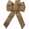 14" X 9" Burlap And Gold Scroll 6 Loop Christmas Bow Decoration