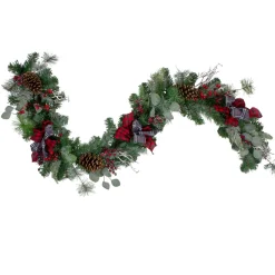6' X 12" Dual Plaid And Berries Artificial Christmas Garland - Unlit