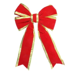 18" X 28" Giant Red 3D 4-Loop Velveteen Christmas Bow With Gold Trim
