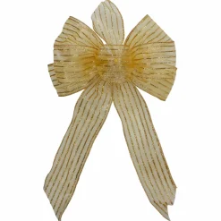 14" X 9" Gold Glitter Striped 6 Loop Christmas Bow Decoration