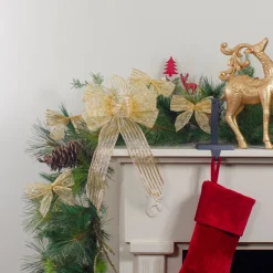14" X 9" Gold Glitter Striped 6 Loop Christmas Bow Decoration
