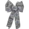 14" X 9" Gray And White Snowflake 6 Loop Christmas Bow Decoration