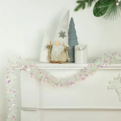 12' X 3" Iridescent And Snowblush Wide Cut Tinsel Christmas Garland - Unlit