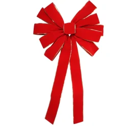 24" X 42" Large Red 11-Loop Velveteen Christmas Bow With Gold Trim