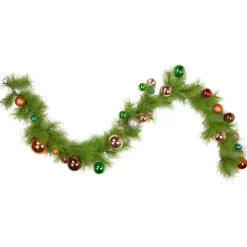 6' X 9" Multi-Colored Ornament And Long Needle Pine Artificial Christmas Garland, Unlit