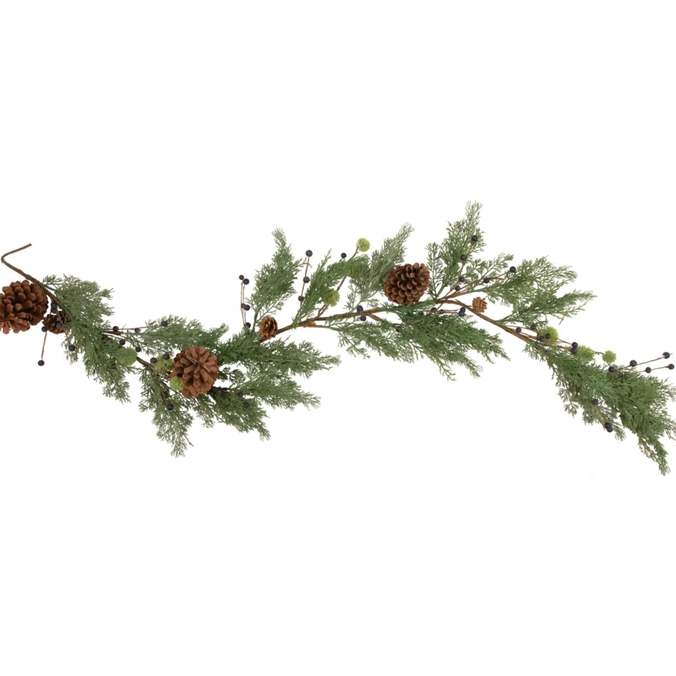 5' X 10" Pine And Blueberry Christmas Garland With Pinecones, Unlit