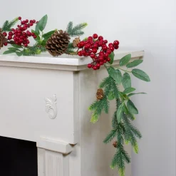 5' X 4.75" Pine Springs, Berries And Pine Cones Artificial Christmas Garland - Unlit