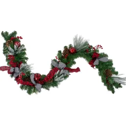 6' X 12" Plaid And Houndstooth And Berries Artificial Christmas Garland - Unlit