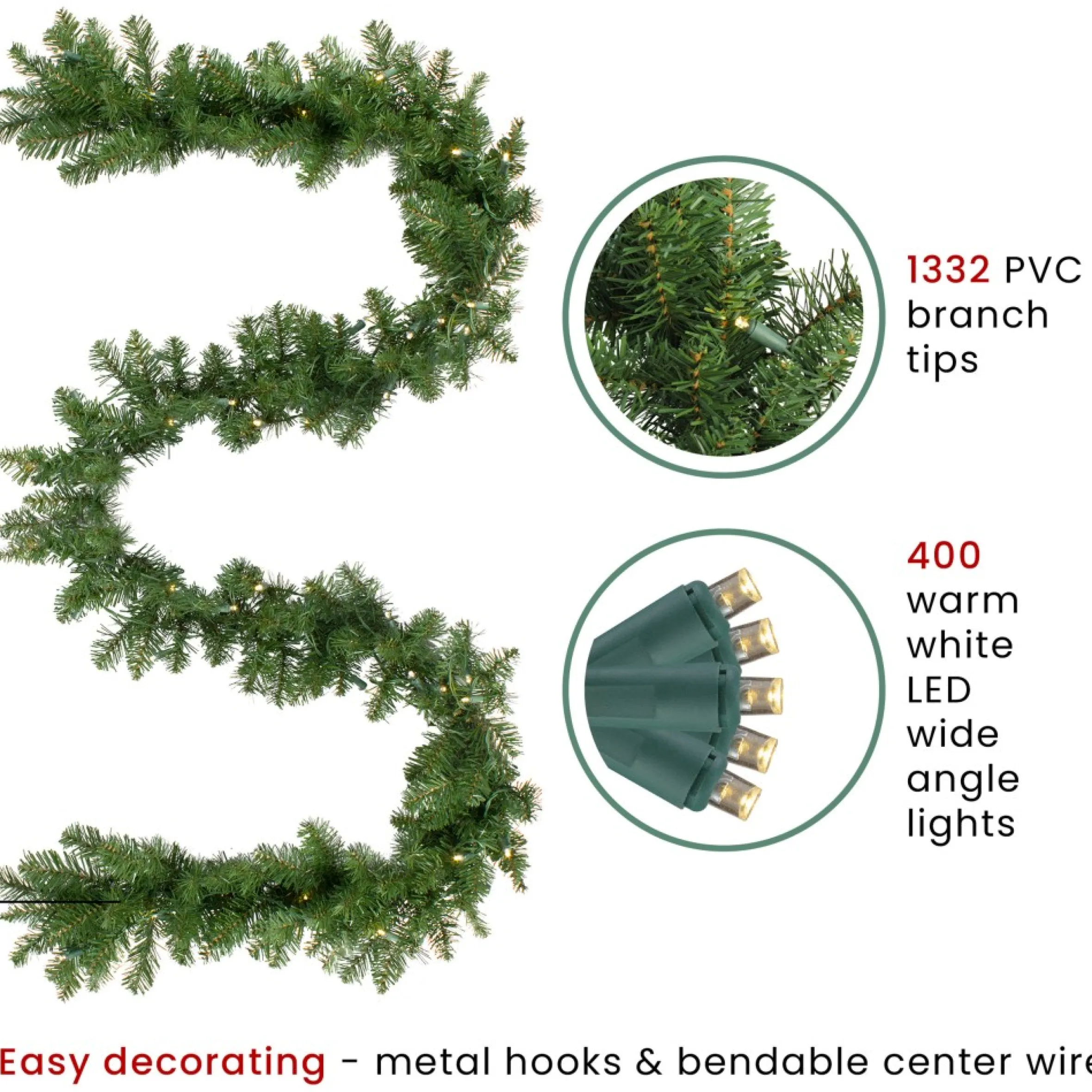 50' X 10" Pre-Lit Buffalo Fir Commercial Artificial Christmas Garland, Warm White Lights