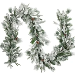 9' X 14" Pre-Lit Flocked Mixed Rosemary Emerald Pine Artificial Christmas Garland - Clear Led Lights