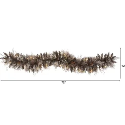 6' X 12" Pre-Lit Flocked Pine Cones Artificial Christmas Garland, Clear Led Lights