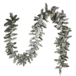 9' X 5.25" Pre-Lit Snow Pine Artificial Christmas Garland, Warm White Lights