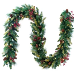 9' X 12" Pre-Lit Woodland Berry Artificial Christmas Garland, Clear Lights