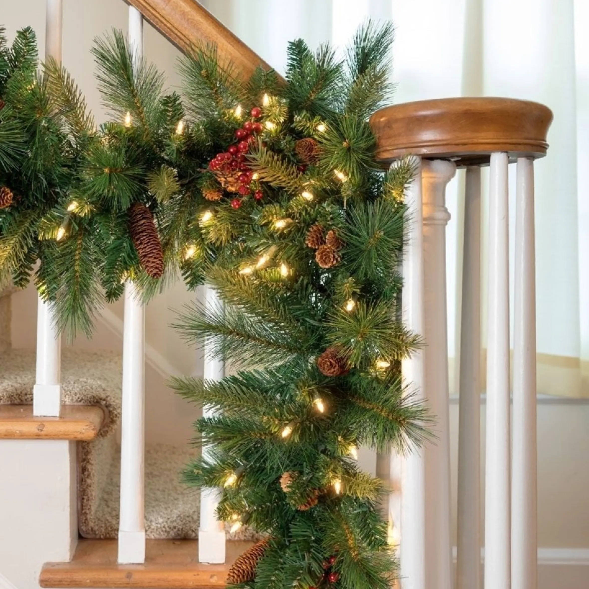 9' X 12" Pre-Lit Woodland Berry Artificial Christmas Garland, Clear Lights