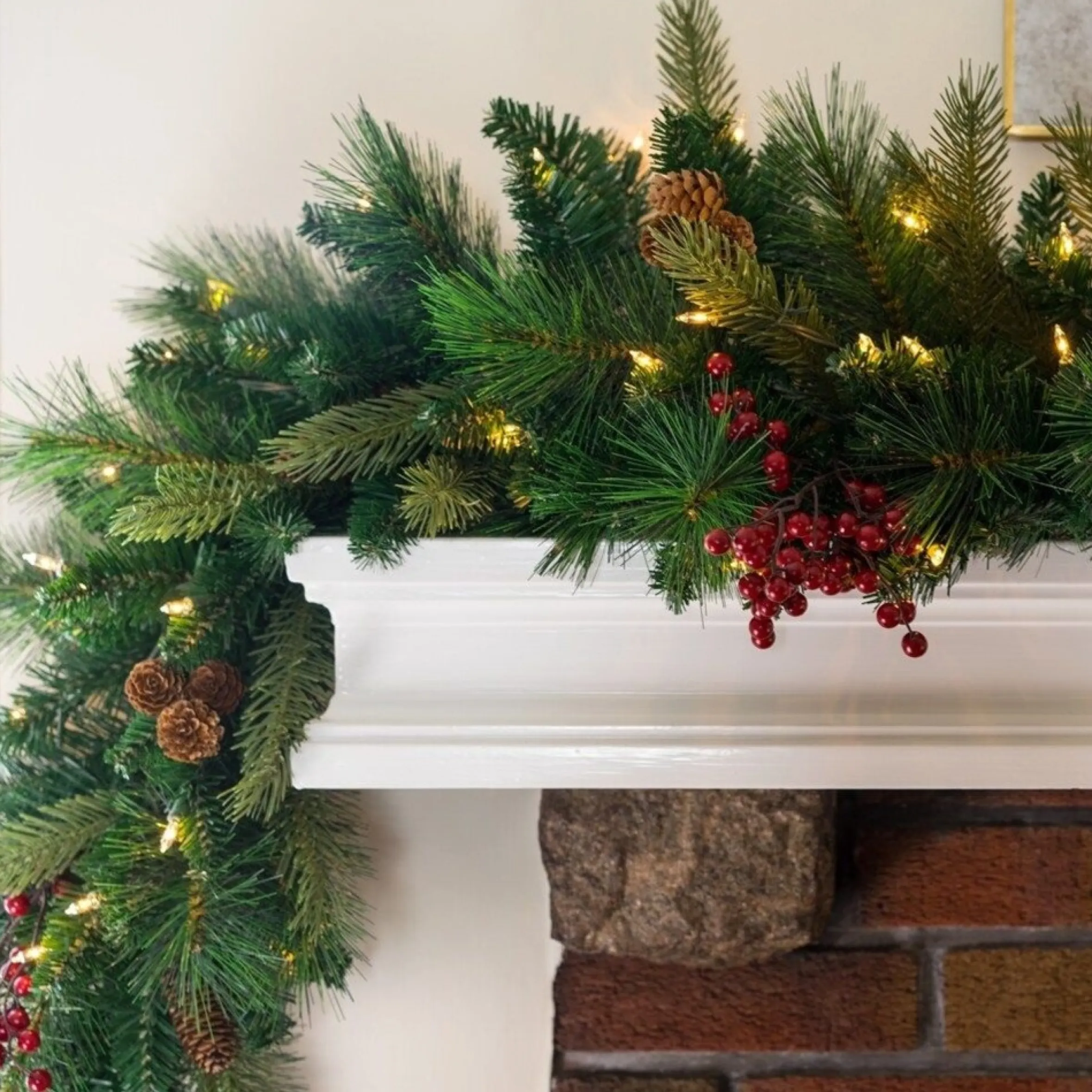 9' X 12" Pre-Lit Woodland Berry Artificial Christmas Garland, Clear Lights