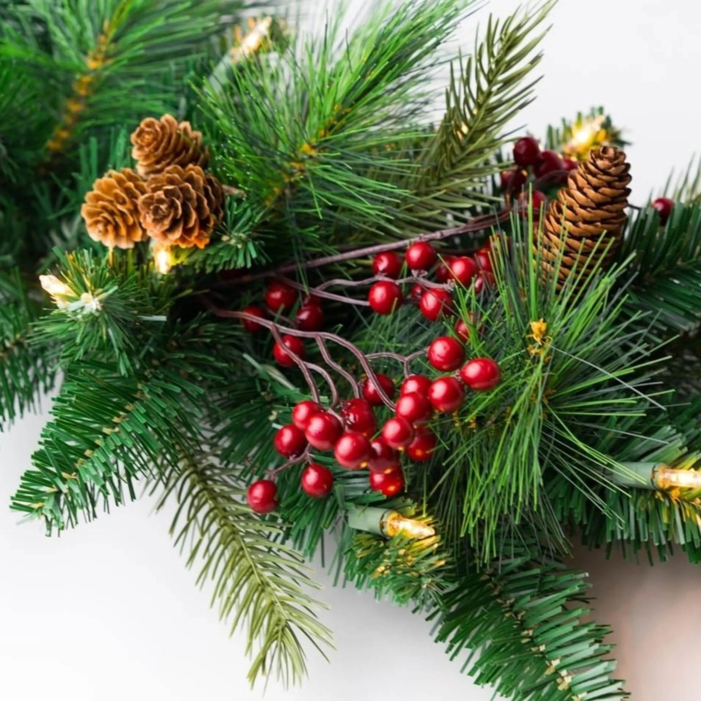 9' X 12" Pre-Lit Woodland Berry Artificial Christmas Garland, Clear Lights