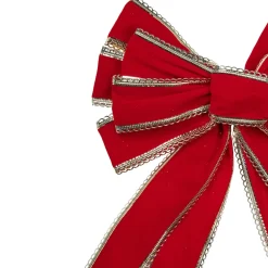 12" X 25" Red And Gold 10 Loop Velvet Christmas Bow Decoration