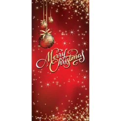 80" X 36" Red And Gold Ornaments Merry Christmas Front Door Banner Mural Sign Decoration