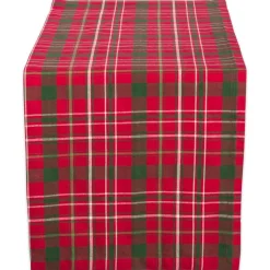 14" X 108" Red And Green Holly Plaid Pattern Rectangular Table Runner
