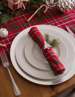 14" X 108" Red And Green Holly Plaid Pattern Rectangular Table Runner