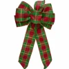 14" X 9" Red And Green Plaid 6 Loop Christmas Bow Decoration