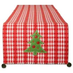 14" X 108" Red And White Jolly Tree Christmas Table Runner