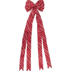 48" X 10" Red And White Striped 16 Loop Christmas Bow Decoration