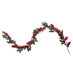 5' X 3.25" Red Berries With Leaves Artificial Christmas Garland, Unlit