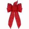 14" X 9" Red Glittered 6 Loop Christmas Bow Decoration