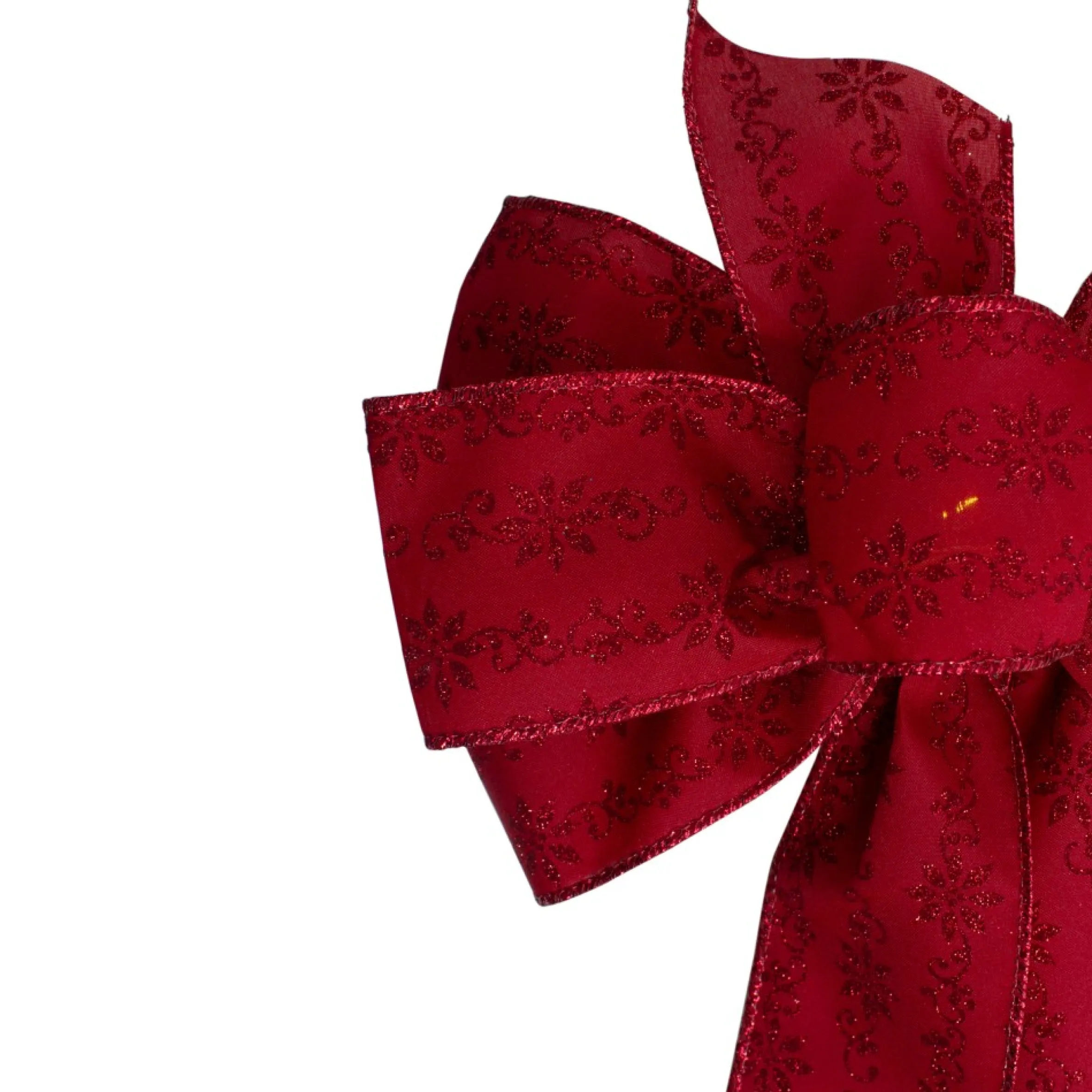14" X 9" Red Glittered Poinsettia 6 Loop Christmas Bow Decoration