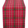 14" X 72" Red, Green And White Rectangular Tartan Holly Plaid Table Runner