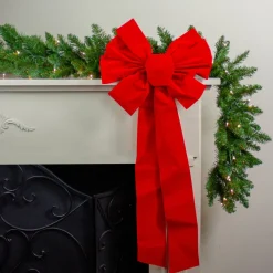 14" X 34" Red 9-Loop Velveteen Christmas Bow Decoration