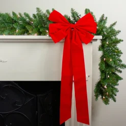 12" X 25" Red 6-Loop Velveteen Christmas Bow Decoration