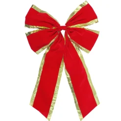18" X 30" Red 4-Loop Velveteen Christmas Bow With Gold Trim