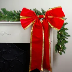 24" X 38" Red 4-Loop Velveteen Christmas Bow With Gold Trim