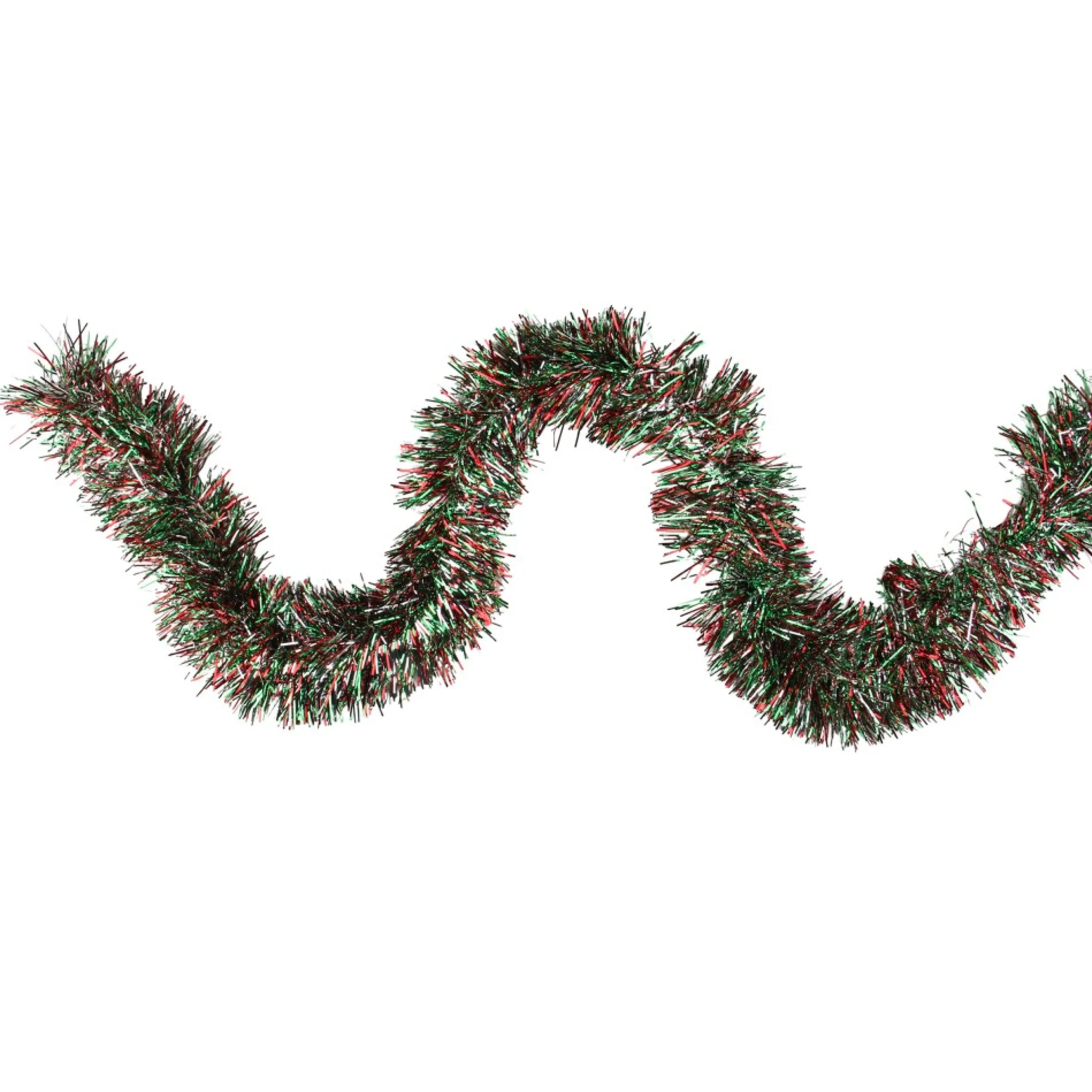 50' X 4" Shiny Silver, Red And Green Wide Cut Tinsel Christmas Garland - Unlit