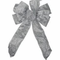 14" X 9" Silver Glittered 6 Loop Christmas Bow Decoration