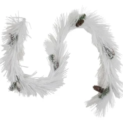 6' X 10" White Flocked Artificial Christmas Garland With Pine Cones, Unlit