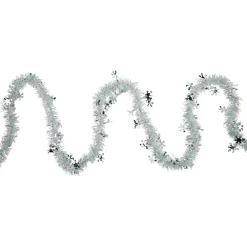 12' X 3" White Iridescent And Silver Snowflakes Christmas Tinsel Garland - Unlit