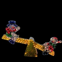 48" Yellow And Red Pre-Lit Holographic Snowmen On See Saw Outdoor Christmas Decor